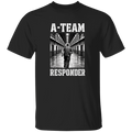 A-Team Responder correctional officer t-shirt, black, front view, officer running down a cell block