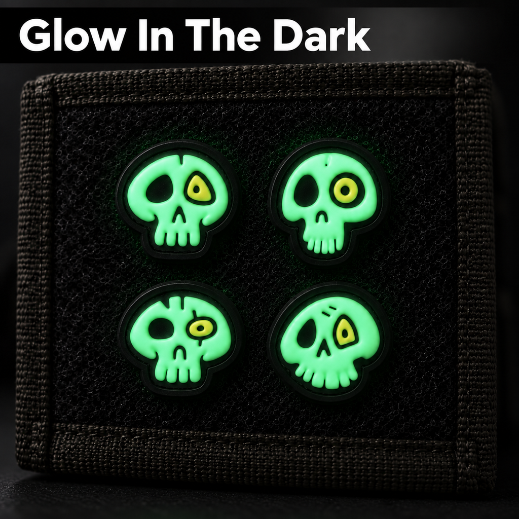 Mini Glow-in-the-Dark Skull PVC Patch Set - product photo - correctional officer patch