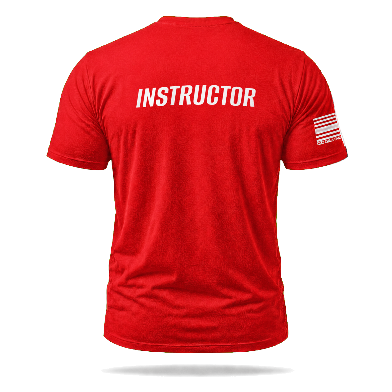 Right-sleeve detail of red Corrections Instructor Performance Shirt – Red