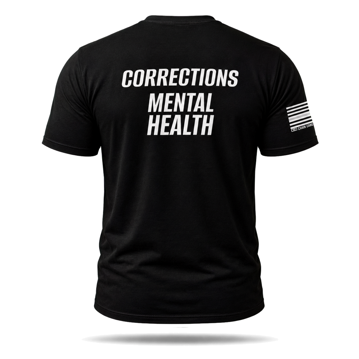 Back view of black Corrections Mental Health Performance Shirt