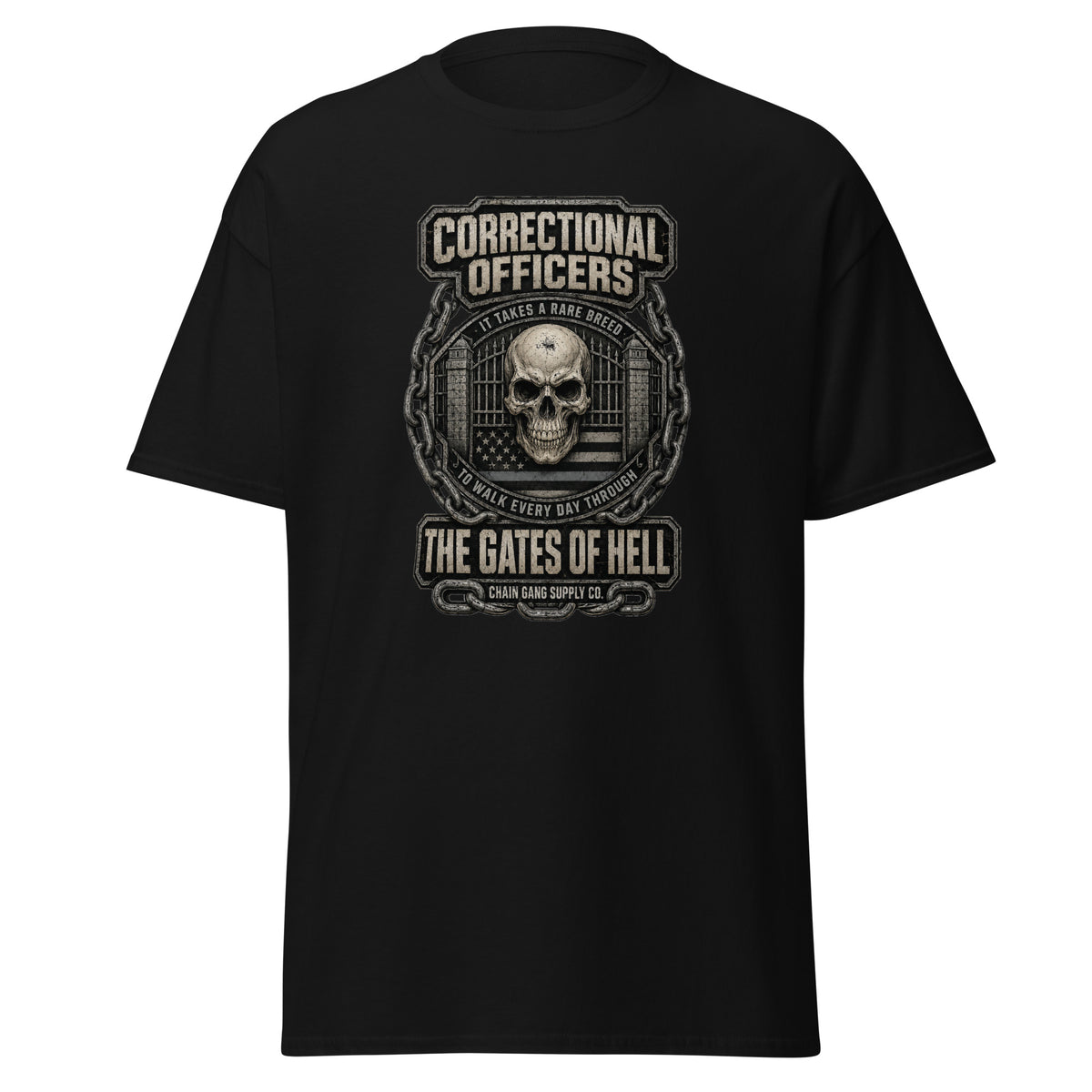Rare Breed correctional officer t-shirt, black, front view