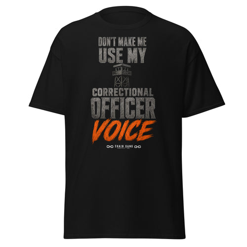 Correctional Officer Voice correctional officer t-shirt, black, front view