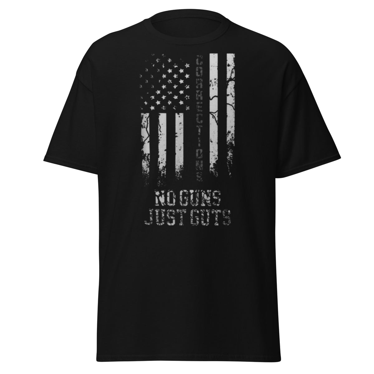 No Guns, Just Guts Flag correctional officer t-shirt, black, front view