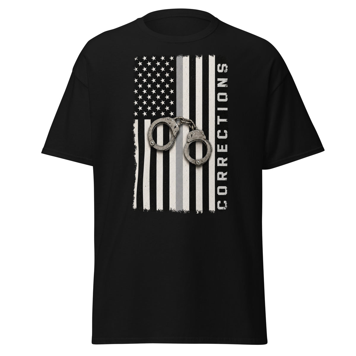 Thin Gray Line Corrections correctional officer t-shirt, black, front view