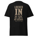 Locked In correctional officer t-shirt, black, front view