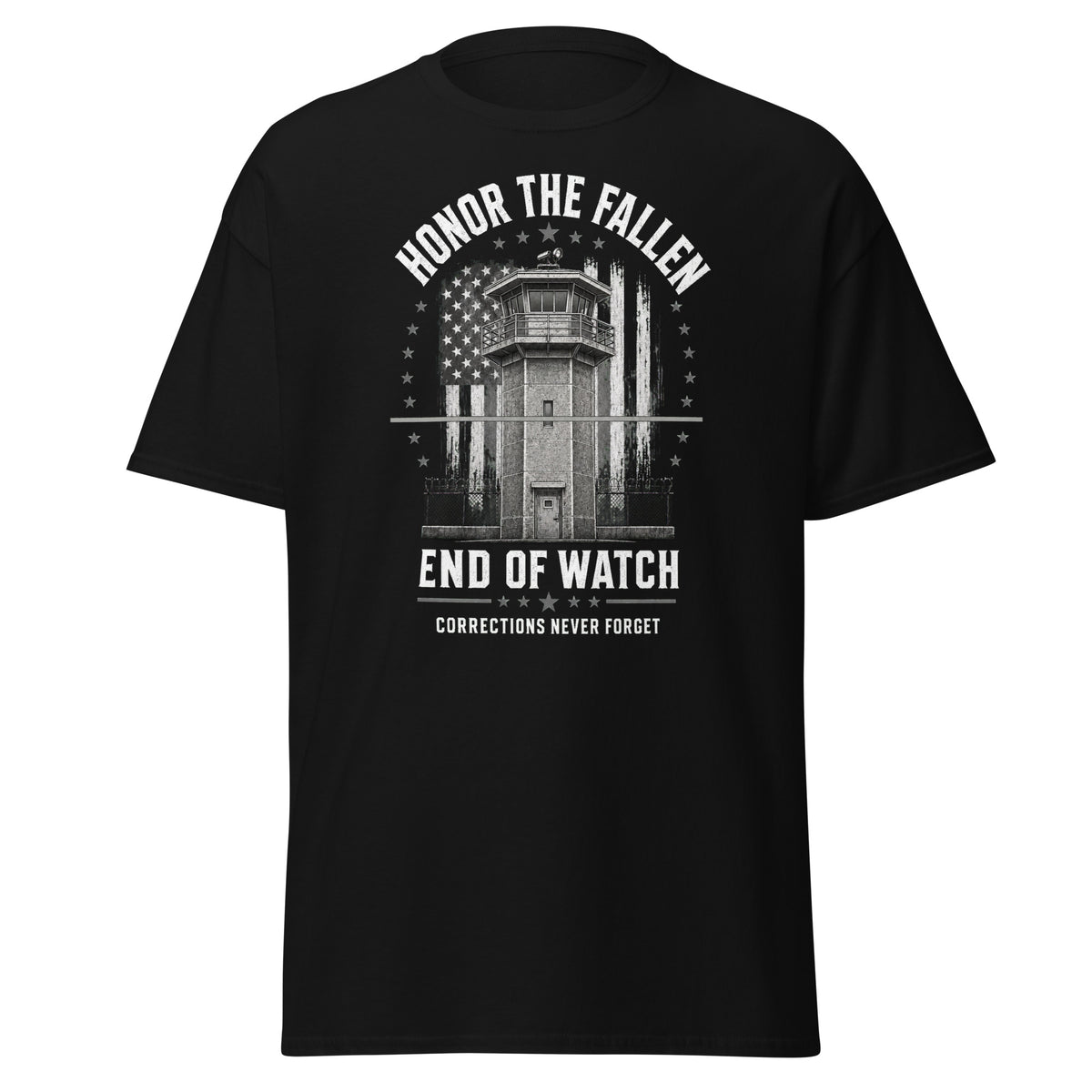 Honor the Fallen correctional officer t-shirt, black, front view