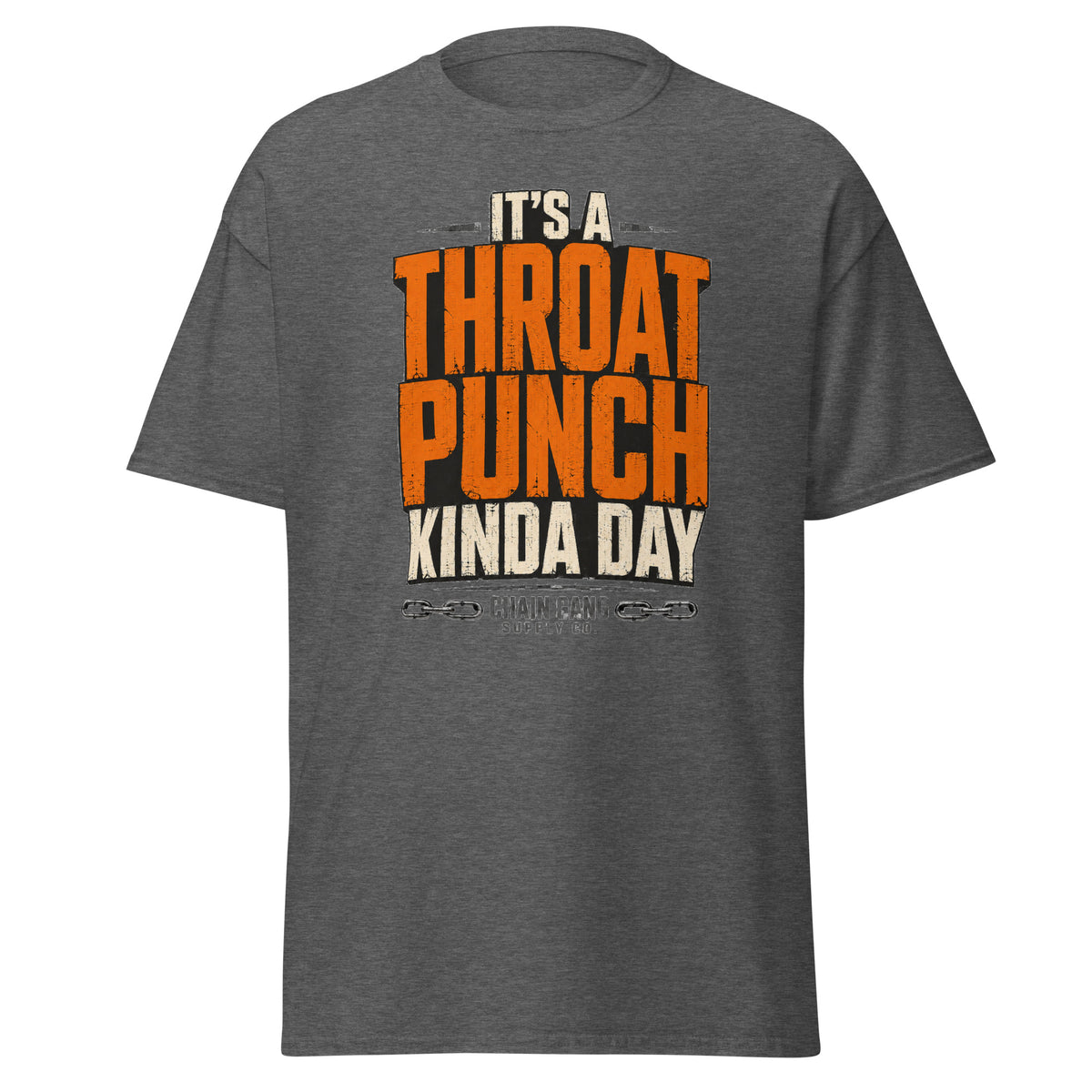 Throat Punch correctional officer t-shirt, dark heather, front view