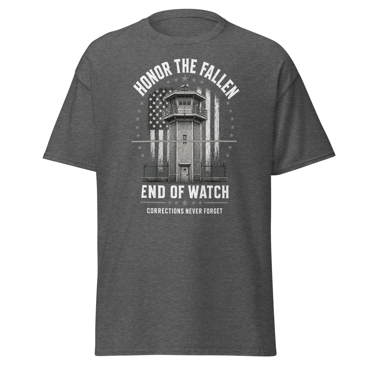 Honor the Fallen correctional officer t-shirt, dark heather, front view