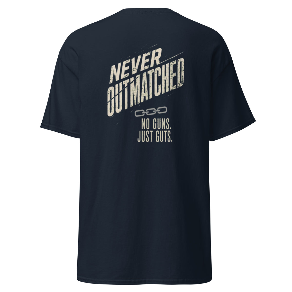 Always Outnumbered, Never Outmatched correctional officer t-shirt, navy, back view