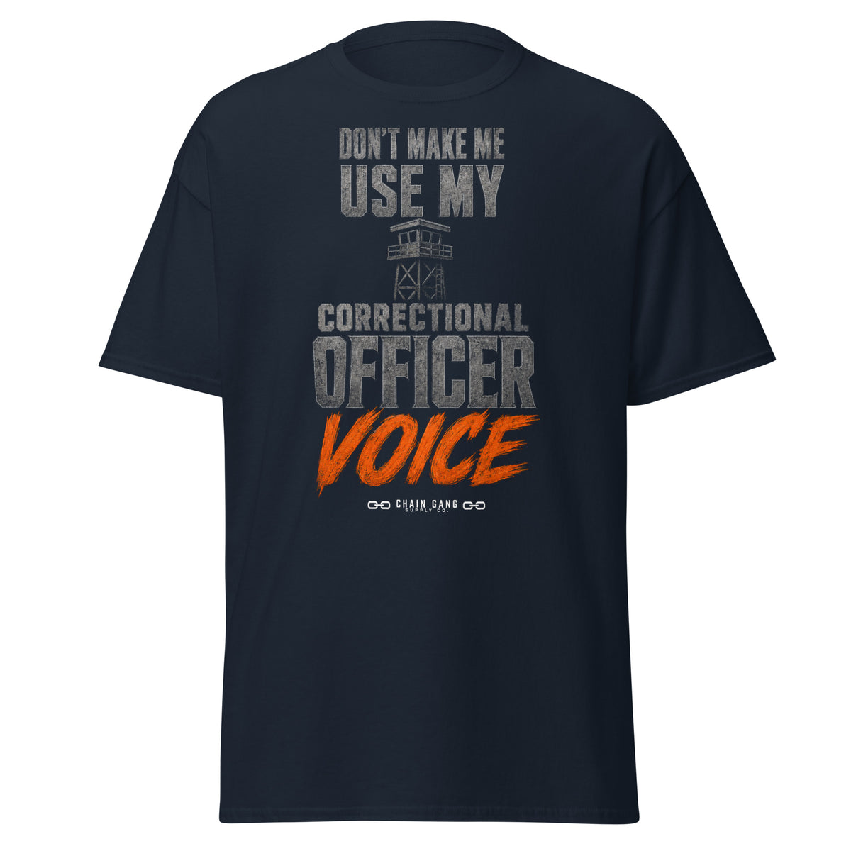 Correctional Officer Voice correctional officer t-shirt, navy, front view