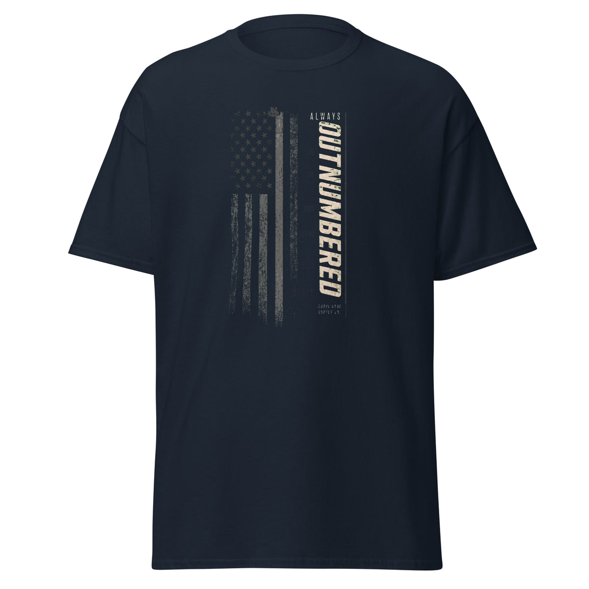 Always Outnumbered, Never Outmatched correctional officer t-shirt, navy, front view
