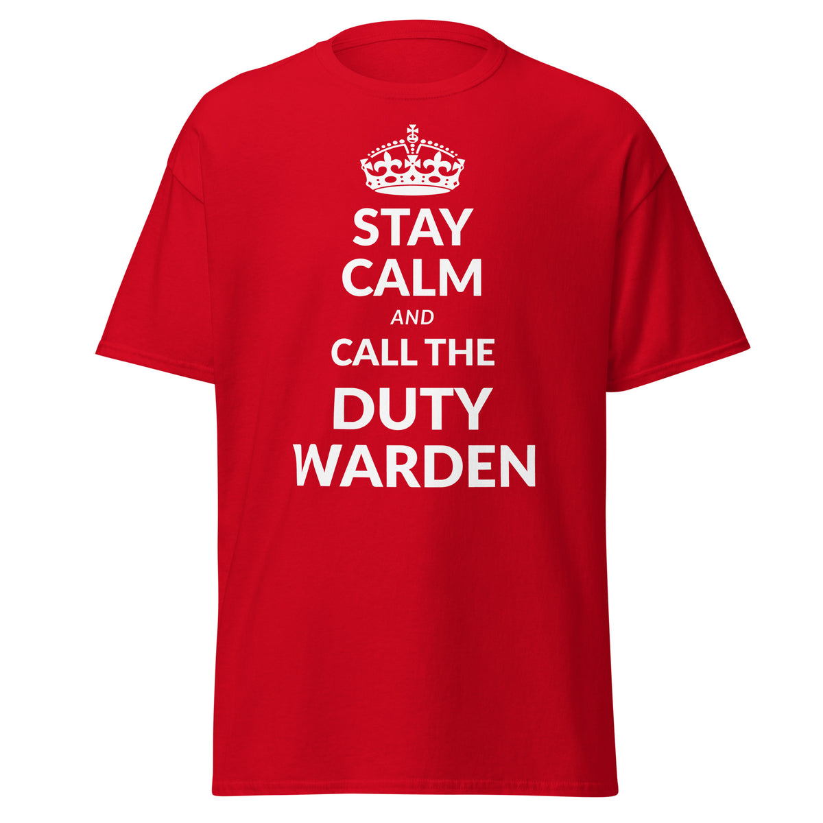 Stay Calm and Call the Duty Warden correctional officer t-shirt, red, front view